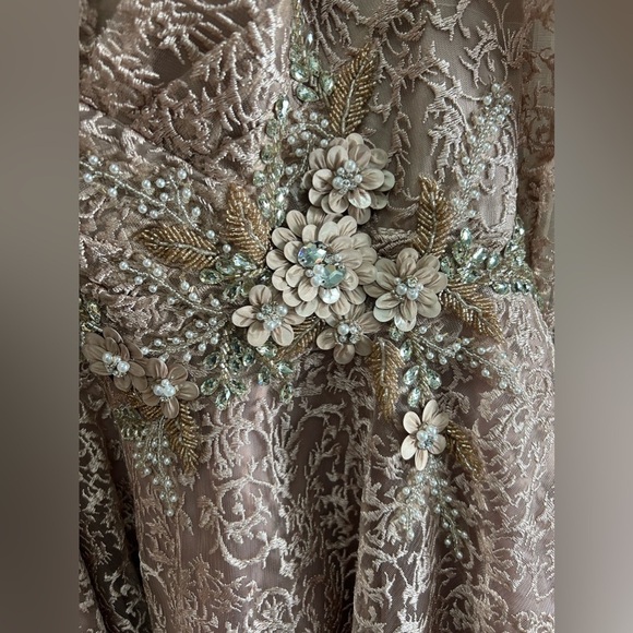 Mac Duggal 11218 NWT Long Sleeve Tea Length Dress with Embellished Waist - Picture 6 of 7